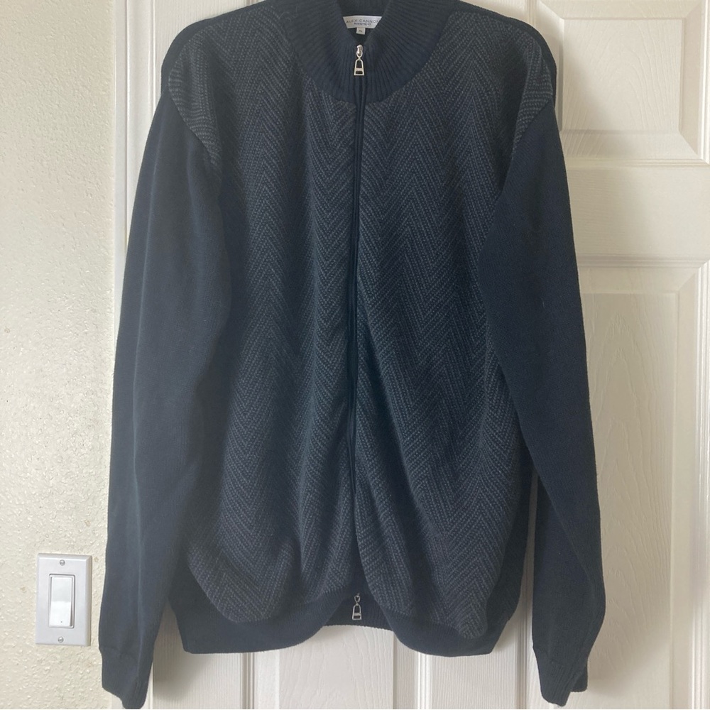 Alex Cannon Sweater Mens XL Black Full Zip Mock Neck Cotton Knit Stretch Waist